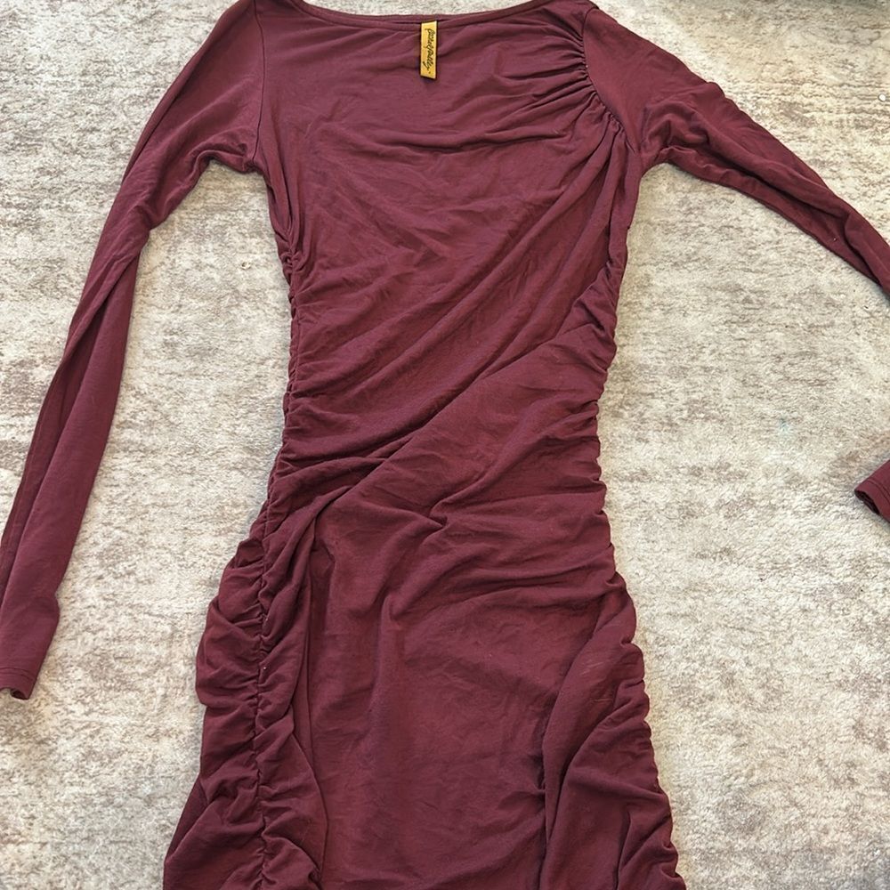 Rachel Pally maxi runched body con Burgundy Long Sleeve dress XS